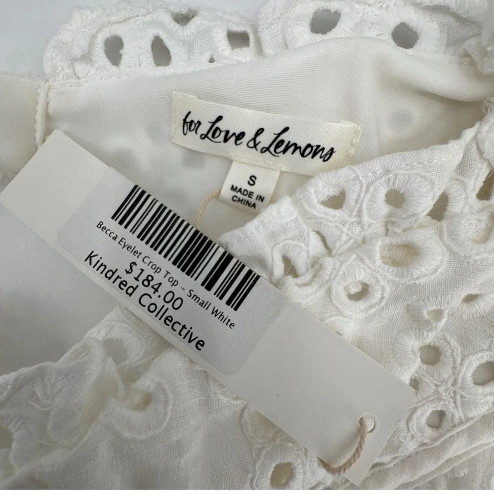 For Love‎ & Lemons Becca Eyelet Crop Top Womens Small White Bustier Puff Sleeve